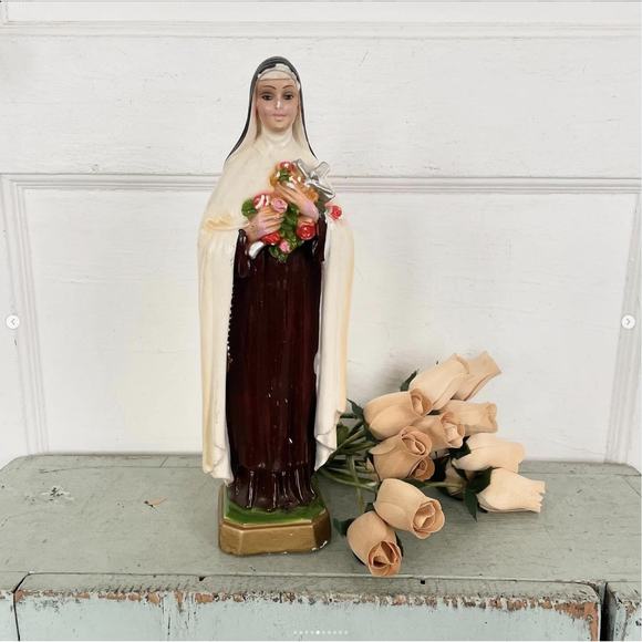 Vintage St. Therese Lisieux Little Flower Chalk Statue Columbia Italy Saint - Picture 5 of 10